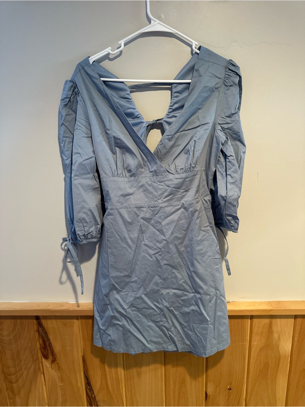 Lulu's Light Blue V-Neck Puff Sleeve Mini Dress - Picture 1 of 3